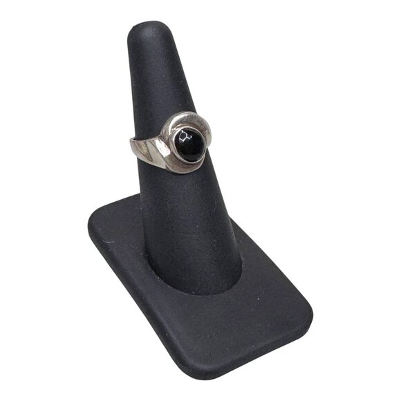 Vintage Modernist Chunky Sterling Silver Black Onyx Geometric Design Ring Sz 5.5 - Picture 9 of 11